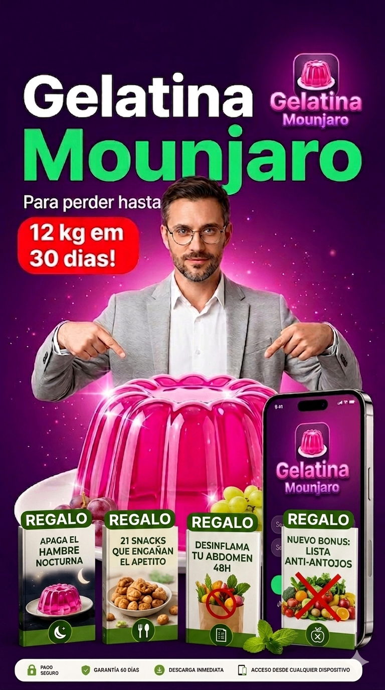 Protocolo de la Gelatina Mounjaro - mockup con tablet, móvil, recetas y 4 regalos exclusivos